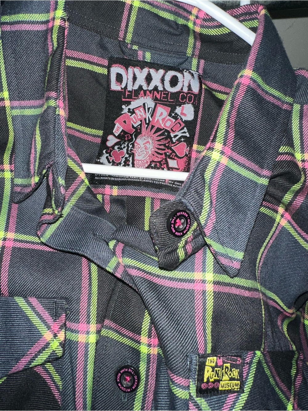 DIXXON Button-Down Flannel Shirt with Pink & Lime Lines Punk Rock Museum - Picture 4 of 4